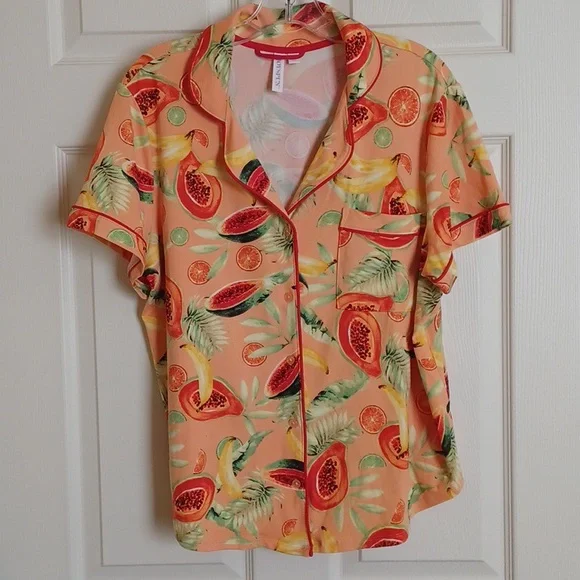 Joyspun "Peach Blossom" Notch Collar Short Sleeve Pajama Set ** SZ L - Picture 3 of 9